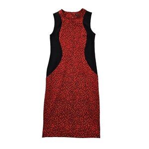 Spense Black & Red Cheeta Print Bodycon Midi Dress Size 4 Sleeveless EUC Fitted
